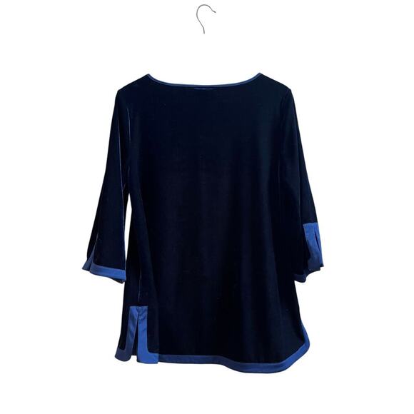 Soft Surroundings Blue Velvet 3/4 Sleeve Pullover Blouse Petite Size Medium - Picture 3 of 9